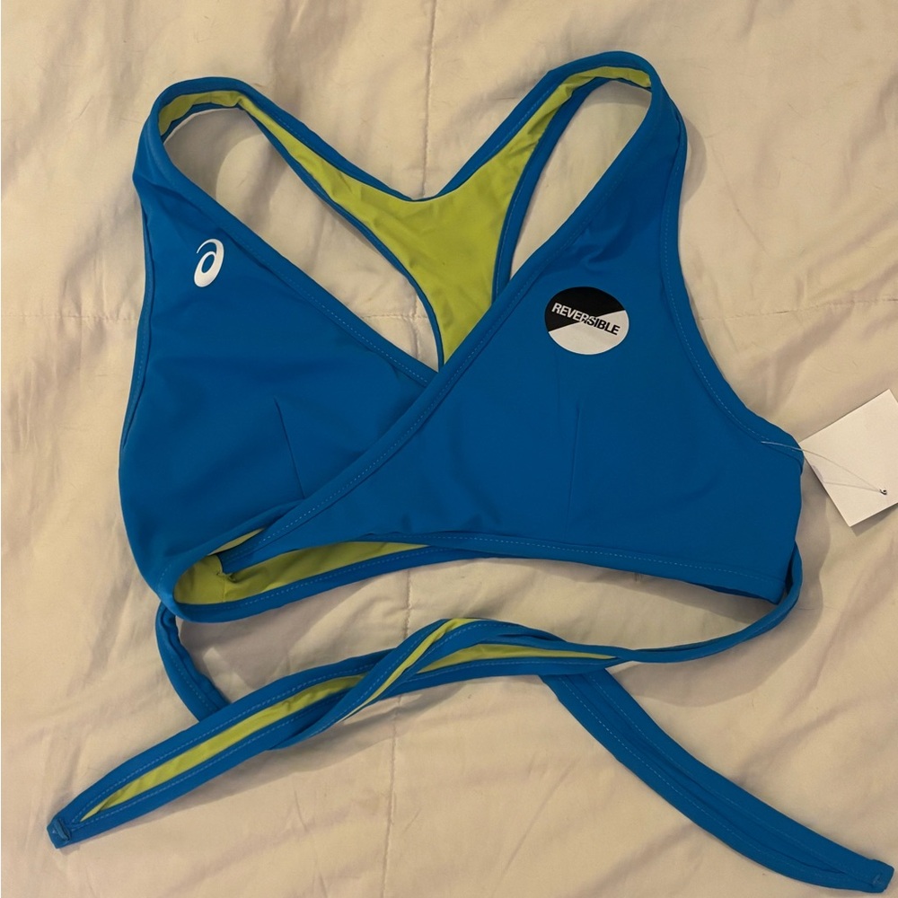 Asics Blue and Lime Reversible Sports Bra Bikini TOP ONLY